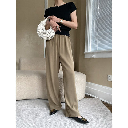 Vertical high-quality elastic waist mopping wide-leg suit pants 2023 early spring new style