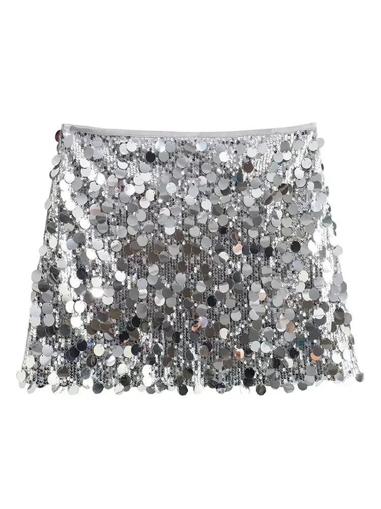 Summer Female Sequined Solid Mini Skirts Y2k Shinning Sexy Streetwear Slim Fit High Waist Chic Women's Vintage Skirts