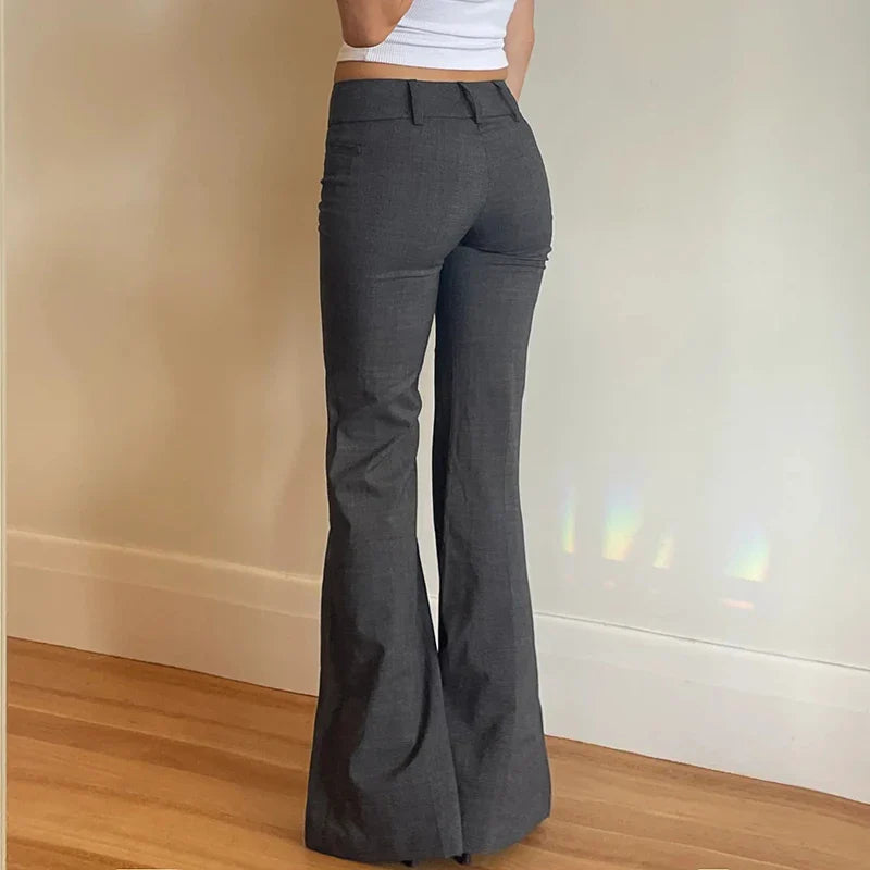 lovwvol  -  Low Waisted Straight Casual Suit Flare Pants Gray Skinny Fashion High Street Lady Boot Cut Trousers Vintage Y2K