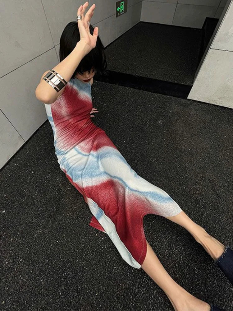 lovwvol  -  Spring Contrast Color Sexy Tie Dye Women Dress Y2k Aesthetic Slim All Match Harajuku Dresses Casual Fashion Elegant Vestido