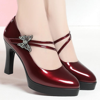 Spring And Autumn New High-heeled Single Shoes Leather Small Leather Shoes Catwalk Shoes Ladies Dancing Bride Wedding Shoes