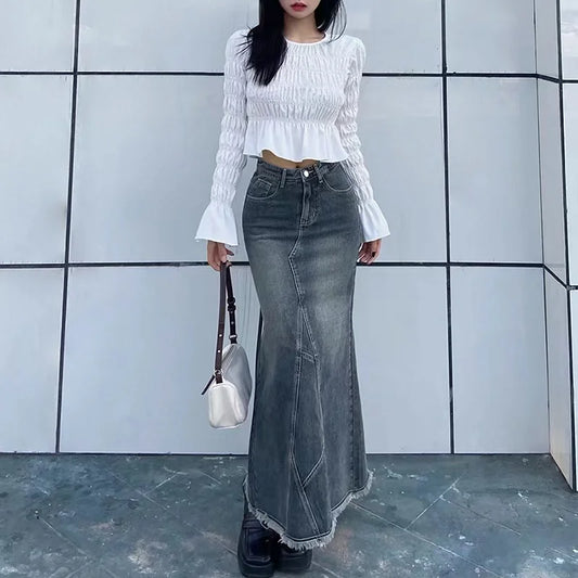 lovwvol  -  Autumn Retro Classic All-Match Skirt Women Casual Commuter Outing Tight Sexy Irregular Long Denim Vitality Skirt Girl Cool