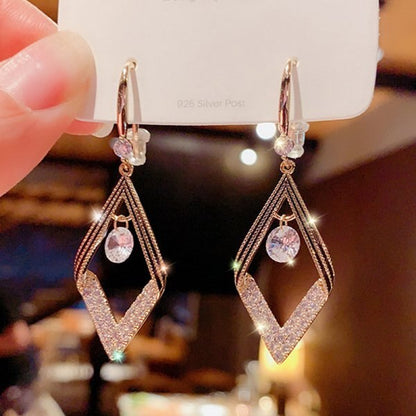 Korean Trendy Crystal Zircon Dangle Earrings For Women Sweet Opal Water Drop Geometric Earrings Girl Birthday Party Jewelry Gift