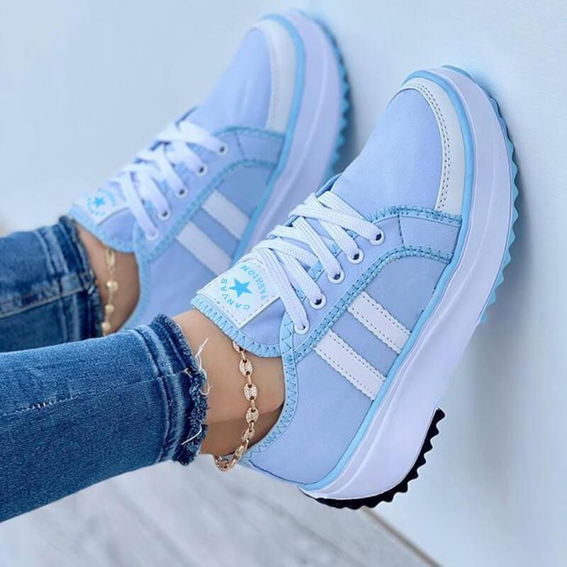 lovwvol Summer Platform Women's Canvas Sneakers Casual Running Walking Ladies Shoes Flat Platform Round Toe Increasing Footwear