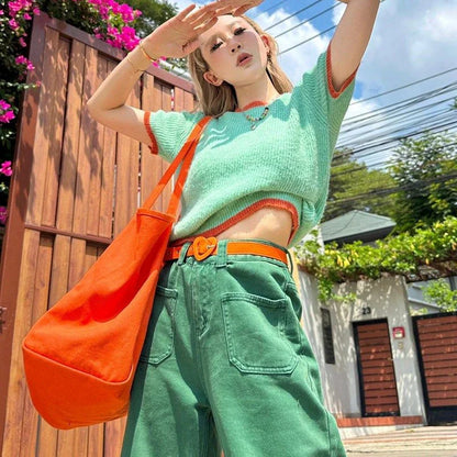 lovwvol Women's Green High Waisted Wide Leg Jeans Summer New Street Cool Girl Bottoms Thin Pants Female Printed Baggy Denim Trousers