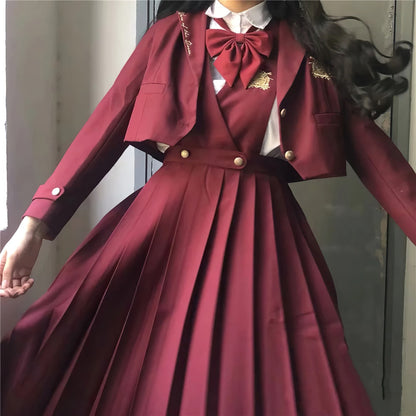 Students Ceylon Black Tea Japanese Girl's Long Pleated Dress Summer Women's Sleeveless Pinafore Dress JK High School Uniform