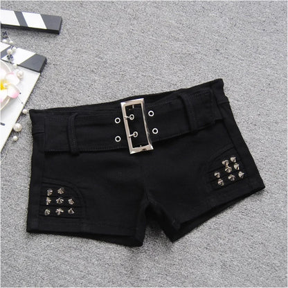 lovwvol  -  Black Spicy Girl Low Waist Denim Shorts Women Summer New Fashion Studded Bead Rivet Nightclub Sexy Slim Short Hot Pants Women