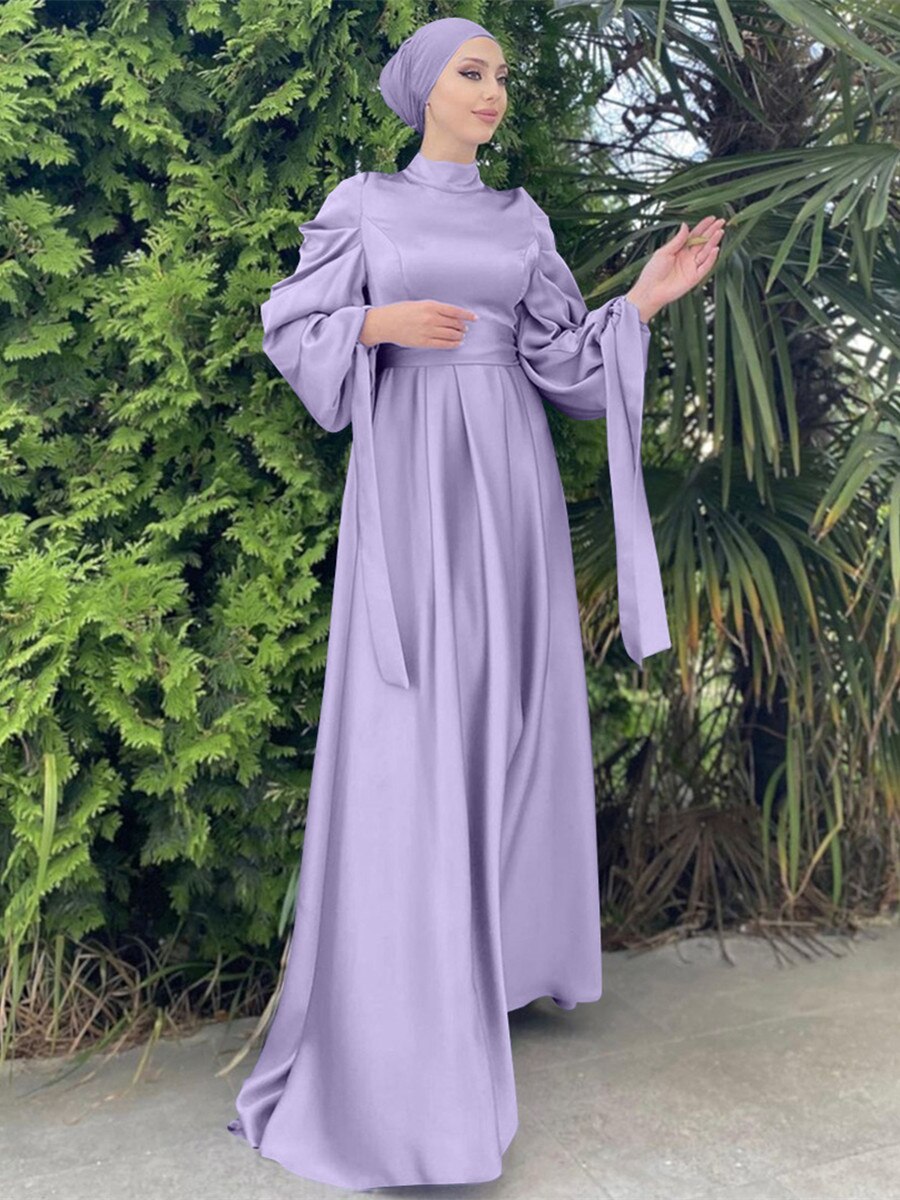 lovwvol Factory Ramadan Eid Djellaba Muslim Dress Dubai Soft Grosgrain Silky Abaya Dubai Turkey Muslim Dress Islam Robe With Belt WY715