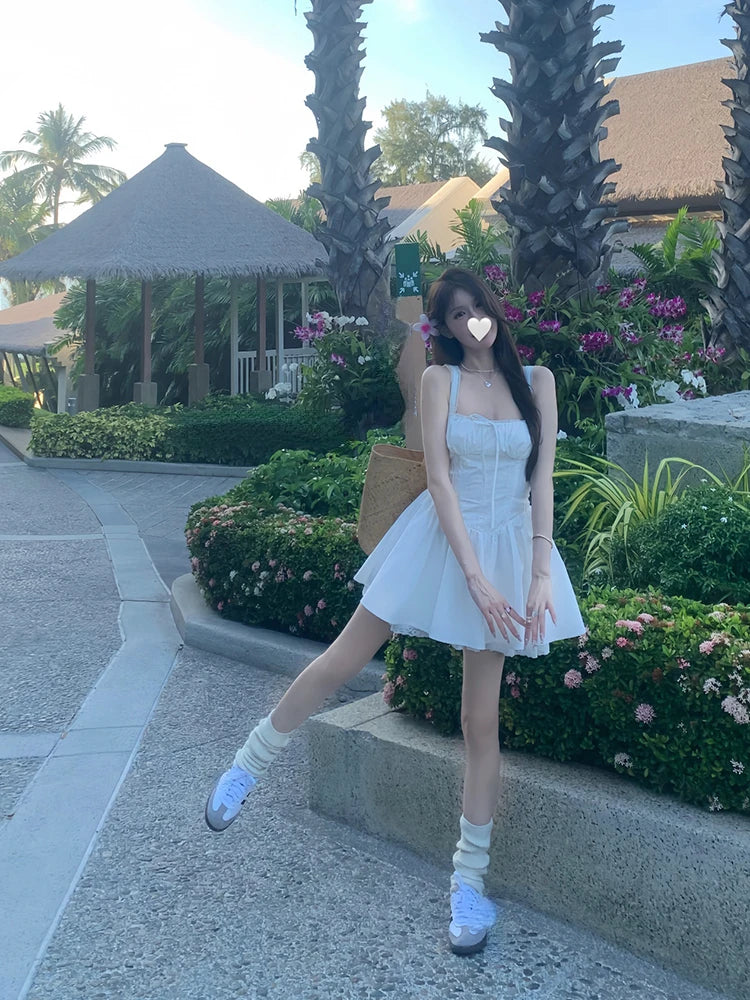 lovwvol White Strap Dress Women Casual Elegant Y2k Mini Dress Even Party Clothing Korean Fashion One Piece Dress 2024 Summer Chic