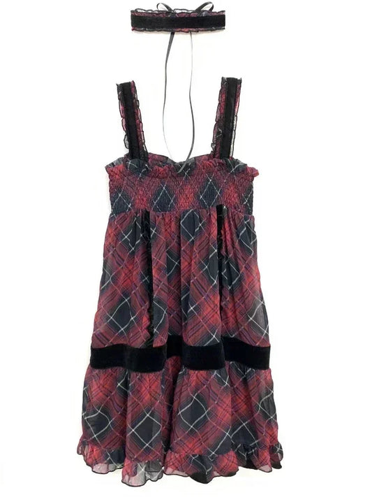 lovwvol   Harajuku Goth Red Mini Plaid Dress Women Y2k Gothic Mall Cyber Punk Halloween Dresses Vintage One Piece Slip Vestidos