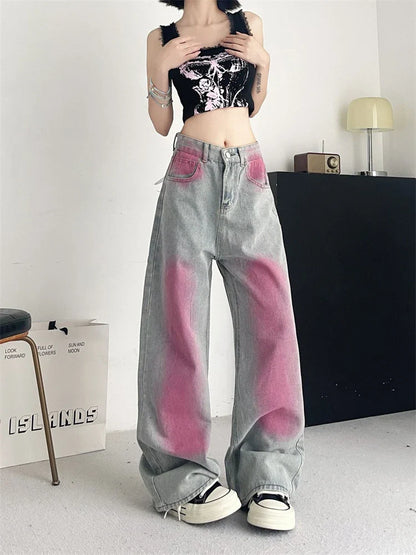 lovwvol Women's Inkjet Design Thin Jeans Street Summer New Trousers Young Girl Street Bottoms Female High Waisted Denim Pants