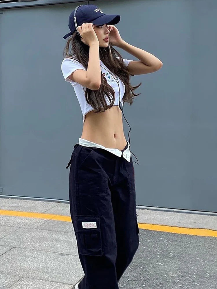 lovwvol   Harajuku Vintage Cargo Pants Women Low Waist Casual Wide Legs Long Pants Femme Hippie Straight Y2k Pants Trousers