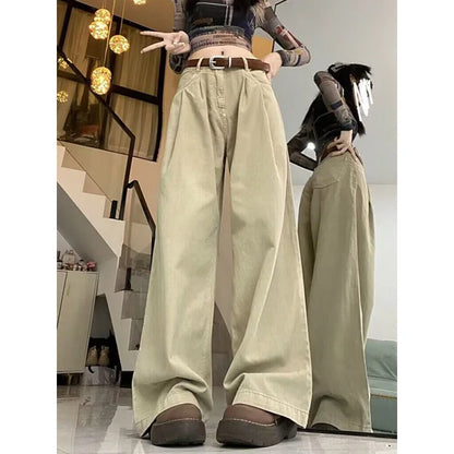 lovwvol Vintage Women Jeans Y2k High Waist Loose Casual Wide Leg Pants Khaki Korean Streetwear Fashion Straight Denim Trousers