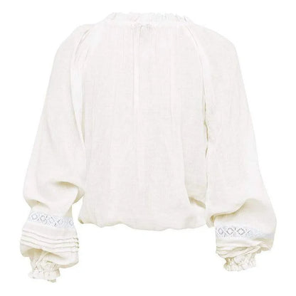 lovwvol Long Lantern Sleeve V Neck Lace Blouses Shirts Women Top Vintage White Cotton boho Autumn Blouse Party lady blusas