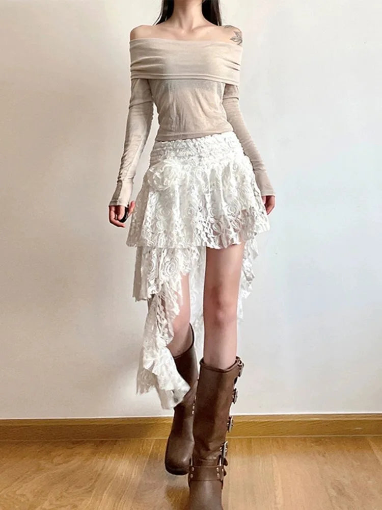 lovwvol Lace Skirts Women Summer Clothing Soft 2000s Vintage Clothing Streetwear Y2k Trendy Korean Style Loose Ladies Party