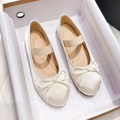 Women's Mary Jane Shoes Round Toe Plus Size Women's Shoes Bow Silk Satin Ballet Flats Spring Autumn Flats Shoes Zapatos De Mujer