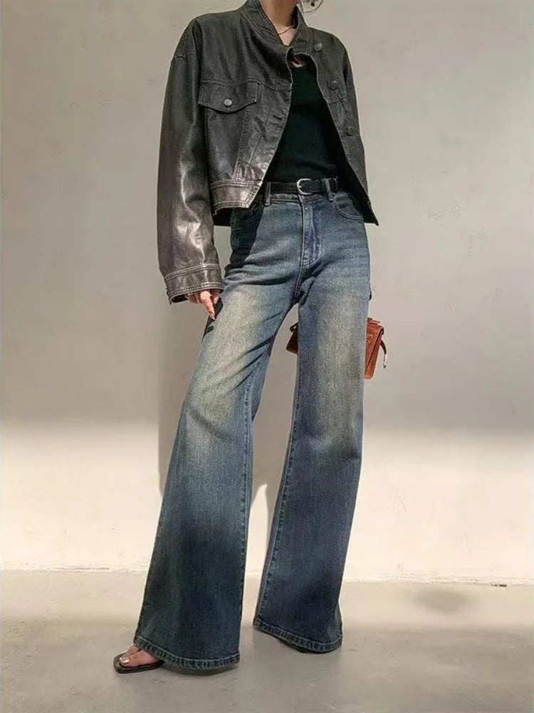 lovwvol   Y2k Blue Flare Jeans for Woman Vintage Wide Leg Denim Pants Female Full Length Baggy Pantalones Vaqueros Mujer Spring