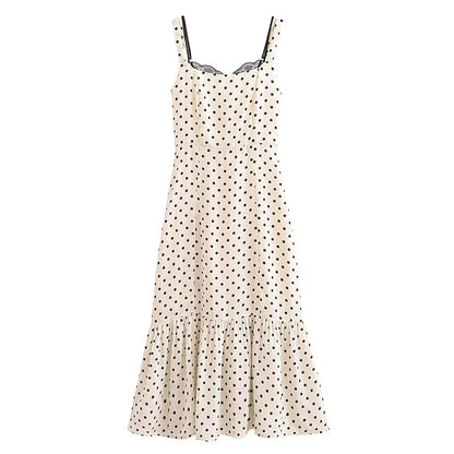 lovwvol Summer 2024 French Dot Print Ruffles Dress Sexy Chiffon Dresses For Women Clothing Lace Patchwork Spaghetti Straps Dress