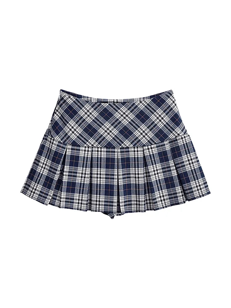 lovwvol Summer Woman Preppy Mini Skirt Pleated Low Waist A-line JK Plaid Kawaii Gyaru Harajuku Fashion 2000s Coquette Japanese Y2k Cute