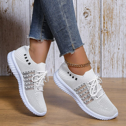 Breathable Mesh Knitted Casual Shoes Women 2023 Autumn Flat Heels White Sneakers Woman Plus Size 43 Anti Slip Vulcanized Shoes