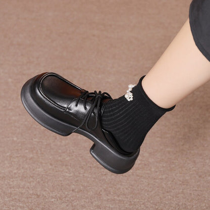 Black Chunky Platform Pumps Women 2023 Autumn Lace Up Thick Bottom Oxford Shoes Woman Plus Size 42 Comfort School Uniform Shoes