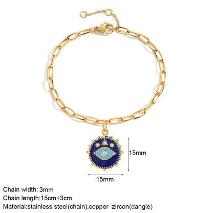 Cute Heart Love Sun Angel Charms Bracelet for Women Evil Blue Eye Gold Color Stainless Steel Chain Copper CZ Dangle Bangle