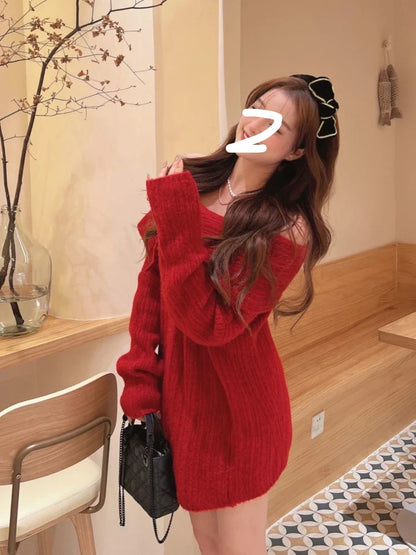 lovwvol  Autumn Design Sexy White Knitted Sweater Women Long Sleeve Pure Color Korean Fashion Y2k Clothing Elegant Pullover Female