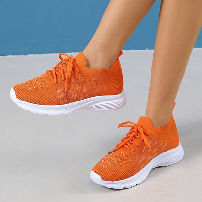 Plus Size 43 Soft Sole Casual Shoes Women 2023 Autumn Breathable Mesh Knitted Sneakers Woman Flat Heels Anti Slip Walking Shoes