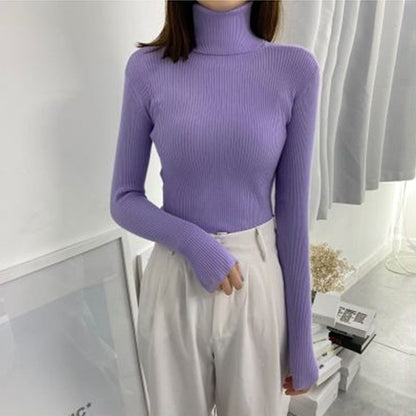 lovwvol Harajuku Pullover Turtleneck Sweater Women Fall Soft Knit Sweater Slim Elastic Korean Simple Basic Cheap Jumper Solid Tops