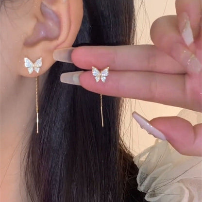 Women Long Tassel Earrings Korean Sweet Butterfly Rhinestone Earring Elegant Geometric Hanging Earring Jewelry New