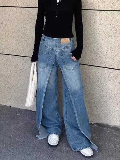 lovwvol  -  Grunge Y2K Ropa Streetwear Cowboy Baggy Jeans Pants Designer Clothes Women Luxury Aesthetic Lady Wide Leg Denim Trousers