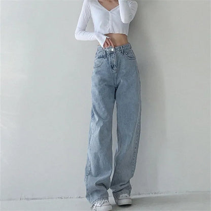 lovwvol Women's Crossover Design Thin Jeans Summer Girl Pants Vintage Street Style Bottoms Female High Waisted Baggy Denim Trousers