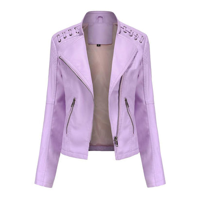 Pu Faux Leather Jackets Women Long Sleeve Zipper Slim Motor Biker Leather Coat Female Outwear Tops