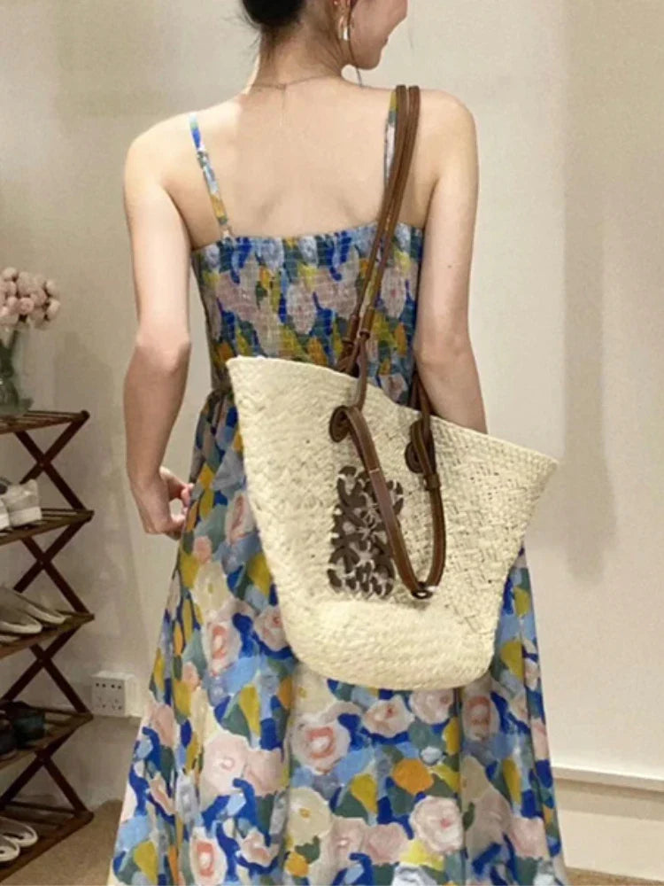 lovwvol Summer Women Floral Elegant Casual Party Dress Spaghetti Strap Vintage A-Line Maxi Boho Vestidos Female Chic Robe Clothes