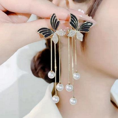 Women Long Tassel Earrings Korean Sweet Butterfly Rhinestone Earring Elegant Geometric Hanging Earring Jewelry New