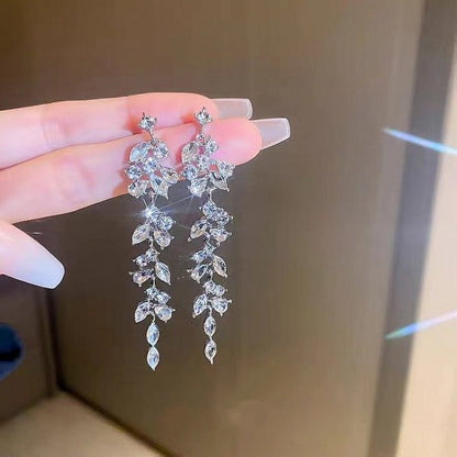 New Luxury Zircon Water Drop Earrings for Women Korean Fashion Rhinestone Opal Flower Geometrical Earring Girl Unusual Jewelry