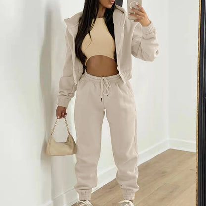 lovwvol Women 3 Piece Sets Casual Long Sleeve Zip Hoodies+Ribbed Tank+High Waist Sweatpants Jogger Pant Suits Sporty Three Pieces Outfit