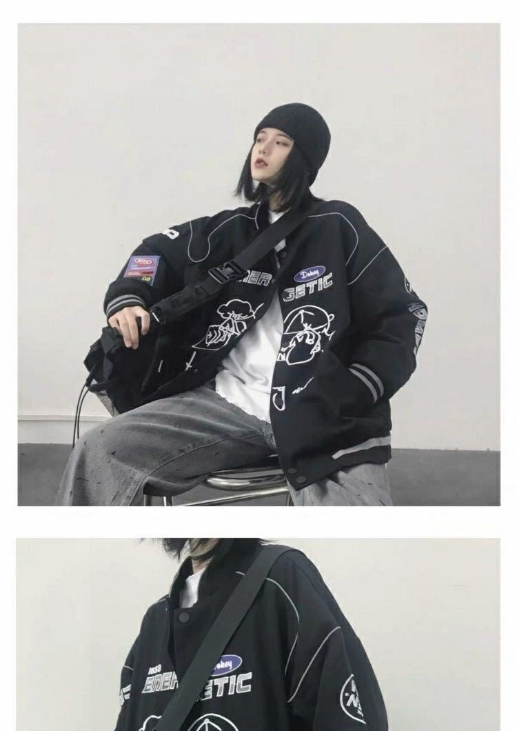 HipHop Baseball Jackets Clothes Gothic Streetwear BF Bomber Varsity Outerwear Black Basic Jacket Women Clothing Loose Goth