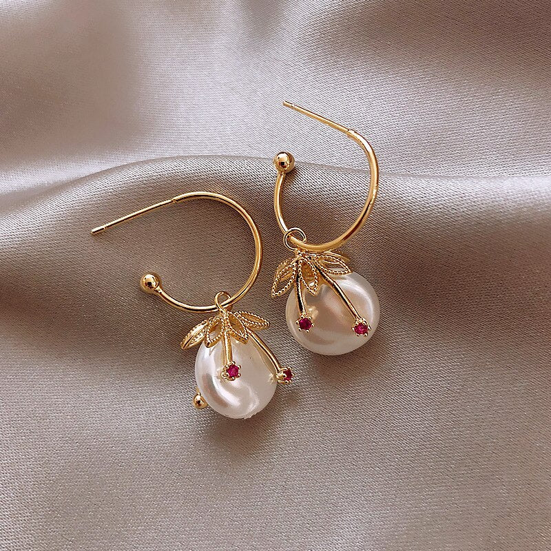 New Korean Style Contracted Heart Pearl Earrings For Women Sweet Flower Zircon Geometric Stud Earring Girl Party Jewelry