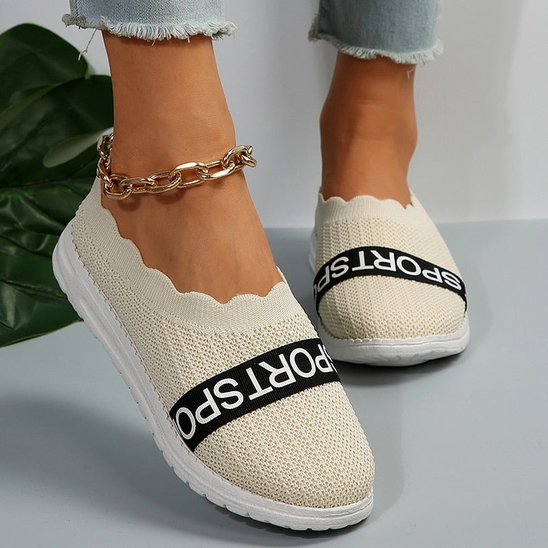 Low Top Knit Flat Shoes Women 2023 Autumn Soft Sole Breathable Casual Walking Shoes Woman Plus Size 43 Lightweight Loafers Shoes