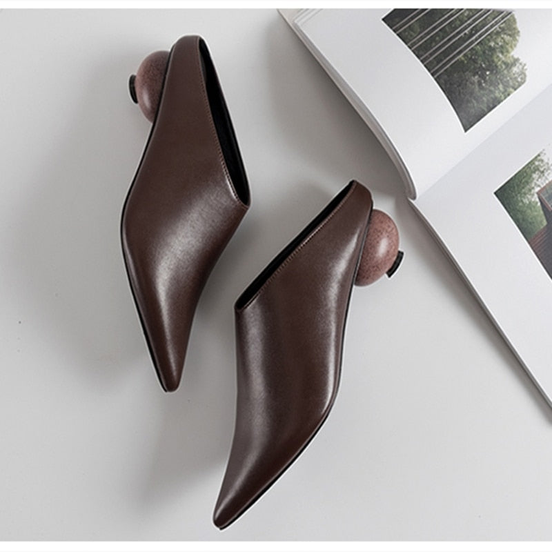 2023 Spring Summer Pebble Heel Ball Heel Women Fashion Sandals Elegant Genuine Leather Elegant Comfy Ladies Shoe Female Egg Heel