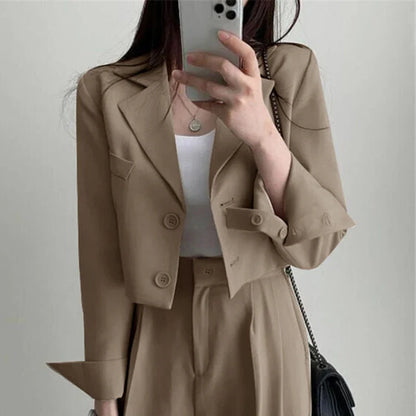 lovwvol Two Piece Sets Women Outifits Fall Office Lady Pants Korean Blazer Suits Long Sleeve Fashion Coat Black High Waisted Pants