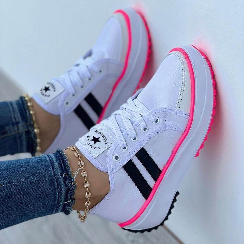 lovwvol Summer Platform Women's Canvas Sneakers Casual Running Walking Ladies Shoes Flat Platform Round Toe Increasing Footwear