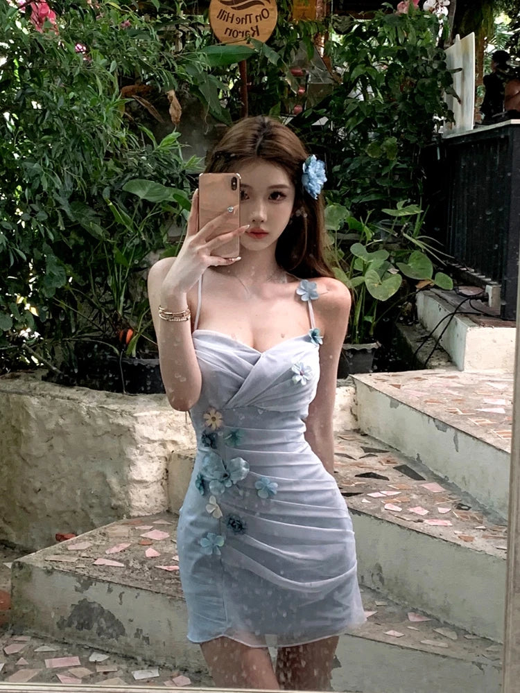 lovwvol Summer Elegant Floral Mini Dress Women Sleeveless Korean Fashion Strap Dress Office Lady Even Party Bodycon Slim Clothing Y2k