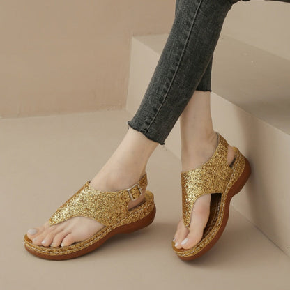 lovwvol Luxury Gold Sequins Wedges Sandals Women 2023 Summer Clip Toe Platform Sandels Woman Plus Size 43 Casual Heeled Summer Shoes