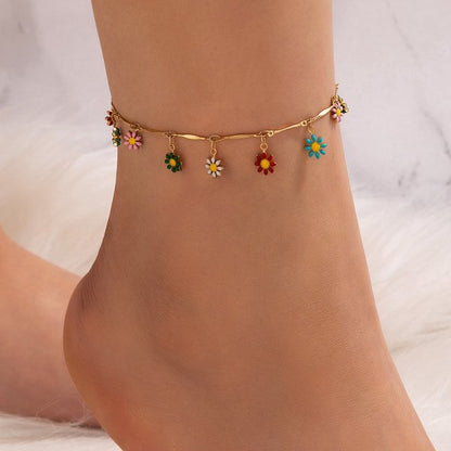 Bohemian Colorful Turkish Eyes Anklets for Women Butterfly Flower Zircon Shell Cat Ankle Bracelet Summer Beach Foot Leg Jewelry