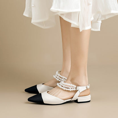 lovwvol Spring 2023 women's sandals ladies casual shoes pointed pearl design Korean style low heels party and work wear