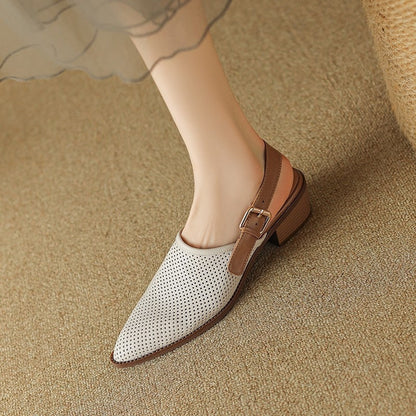 Knitted Mesh Breathable Hollow Out Sandals Women 2023 Summer New Fashion Pointed Thick Heel Sandals Shoes for Women Sandalias