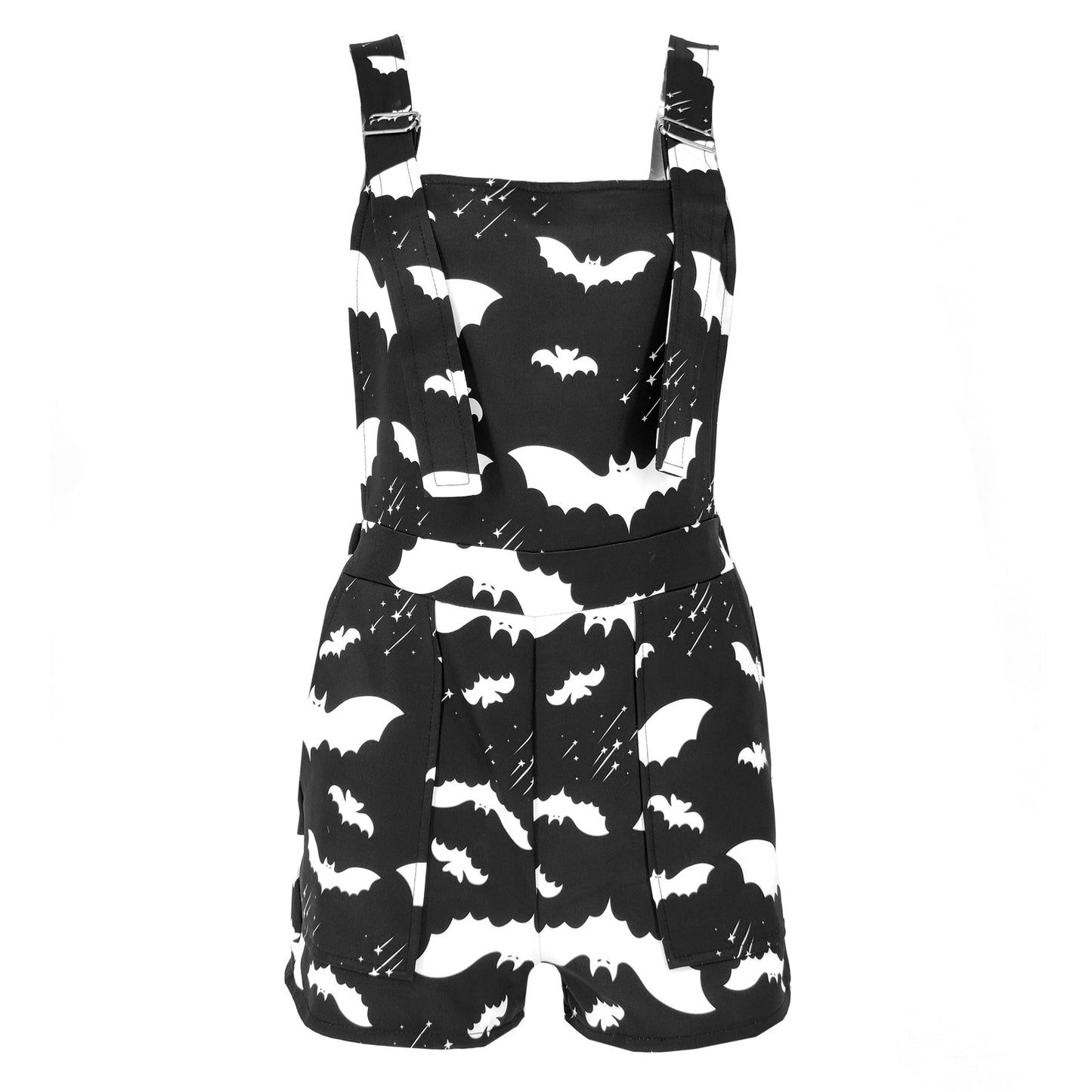 lovwvol Bat Pattern Overalls Gothic Emo Printed Bodysuits Women Grunge Punk Bodycon Aesthetic Sexy Club Rompers with Pockets