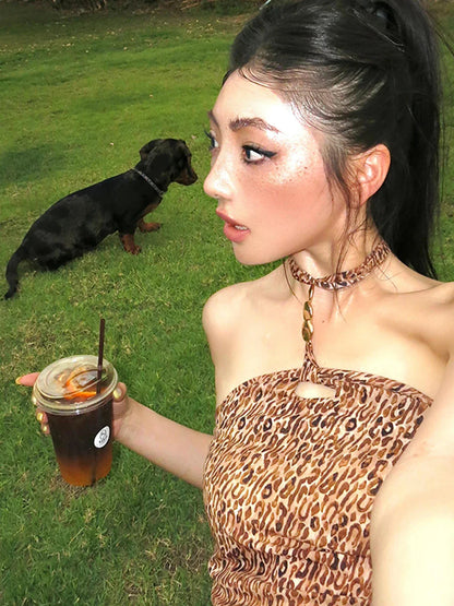 lovwvol Sexy Leopard Print Camis Tops Sleeveless Hollow Out Y2k Vintage Tank Tops Summer Grunge Tops E-girls Streetwear 2000s